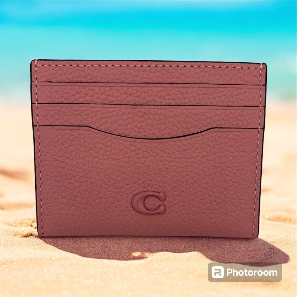 NWT Coach Polished Pebble Leather Card Holder Case Wallet Bubblegum Pink